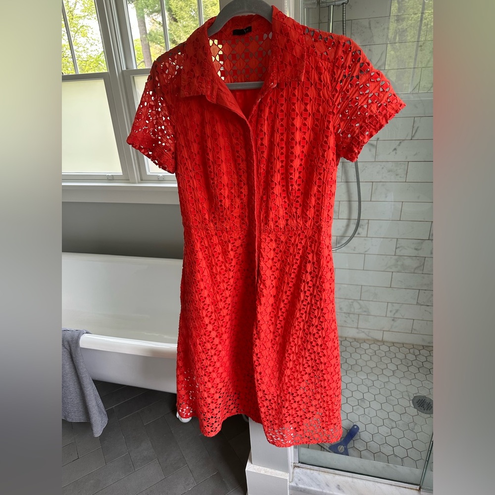 Ann Taylor Red / Orange Crochet Lined Dress With Pockets Size 6